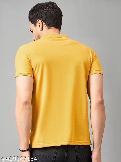Men's cotton blend solid half sleeves polo neck t-shirt, perfect for a casual denim look with sneakers