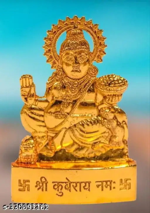 Brass Kuber Idol, vintage-designed, premium quality Hindu deity for Diwali Puja, 7cm x 8cm x 2cm, handmade in India