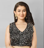 Velvet sequin-embroidered Super Net saree with separate blouse, free size, made in India