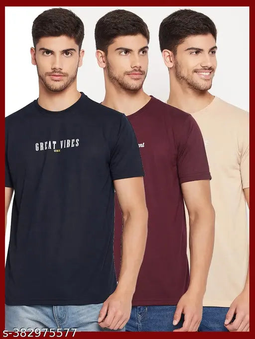 UBX men's cotton blend pack of 3 printed round neck t-shirts, short sleeves, sizes M-XXL, India origin