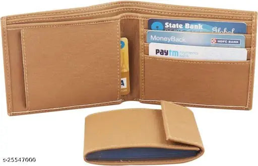 Faux leather men's wallet, solid pattern, 5 compartments, free size (11cm x 9cm), high-quality durable bi-fold design, India origin