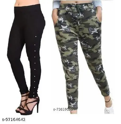 Cotton blend printed net KIA FANCY jeans pack of 2 - women's jeggings in sizes 24, 26, 28, 30, 32 (waist 24-32, length 35in)