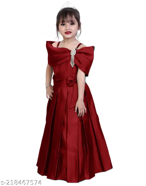 Red tulle long-sleeve dress with lace trim and beaded bodice