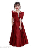 Red tulle long-sleeve dress with lace trim and beaded bodice