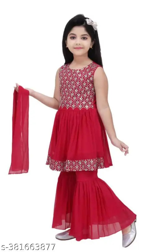 Embroidered sharara set in georgette for 8-9 year olds, Indian kids' ethnic wear