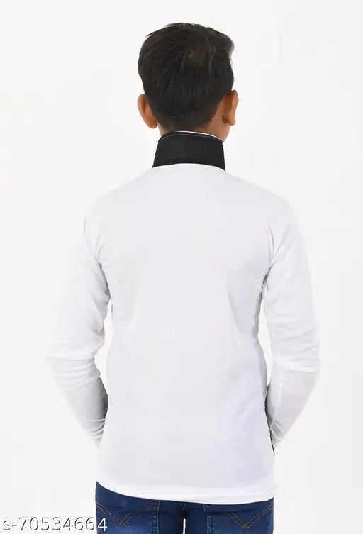 A trendy boys jacket with a collar in white and navy blue background