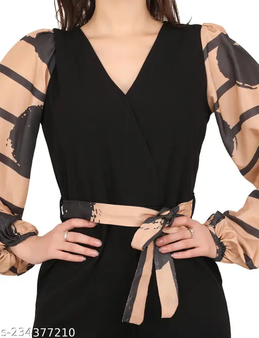 Lycra party wear jumpsuit with printed net sleeves, digital print imported fabric, India-origin