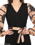 Lycra party wear jumpsuit with printed net sleeves, digital print imported fabric, India-origin