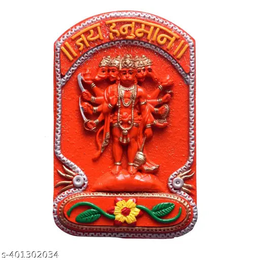Multicolor, 75-inch Panchmukhi Hanuman resin wall hanging. Decorative religious art piece for home or gift