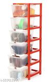 Six-layer red drawer storage organizer with clear containers