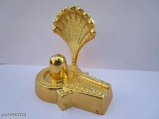 Golden metal Shivling statue, intricately designed, 7x7x6 cm, perfect for home worship, made in India