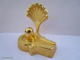 Golden metal Shivling statue, intricately designed, 7x7x6 cm, perfect for home worship, made in India