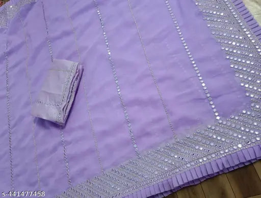 Purple chiffon sari with zari work and a matching bolus in a modern design