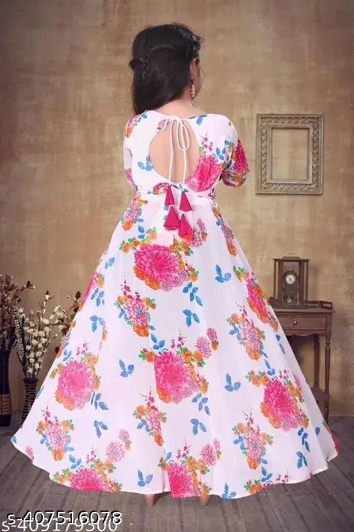 Indian printed net Aaliyageorgette long sleeves gown for girls aged 9-15 years