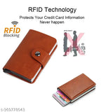 Brown PU Aluminum RFID Protected 8 Card Holder with Smart Design and One Click Access, Made in India
