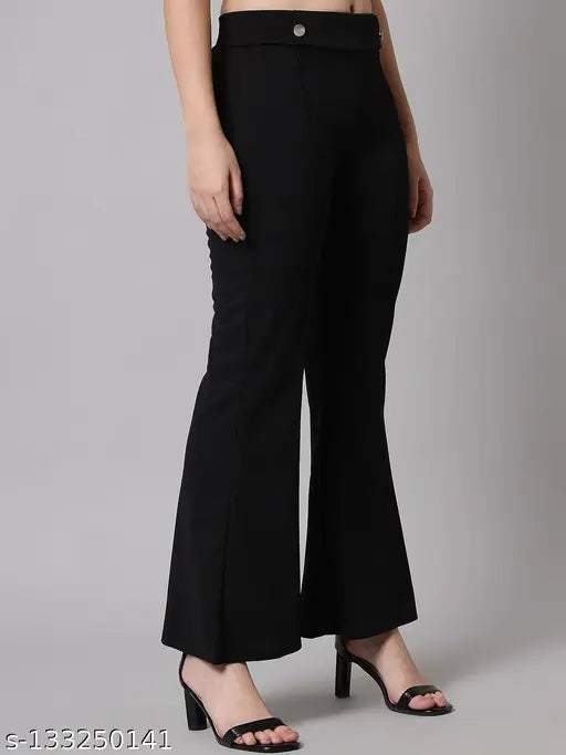 Solid Lycra bell-bottom pants with button, size 34, from India