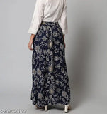 Floral print navy blue viscose rayon skirt, free size with 30-inch waist and 38-inch length from India
