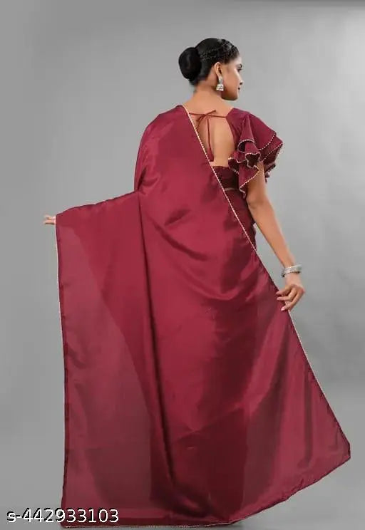 Burgundy lace saree with stitched blouse