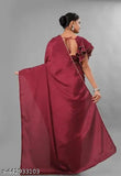 Burgundy lace saree with stitched blouse