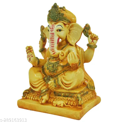 Ceramic Ganesh Idol, traditional design, 9cm x 14cm x 7cm, glossy finish, perfect for spiritual worship (India origin)