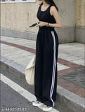 Black cropped track pants with white stripes