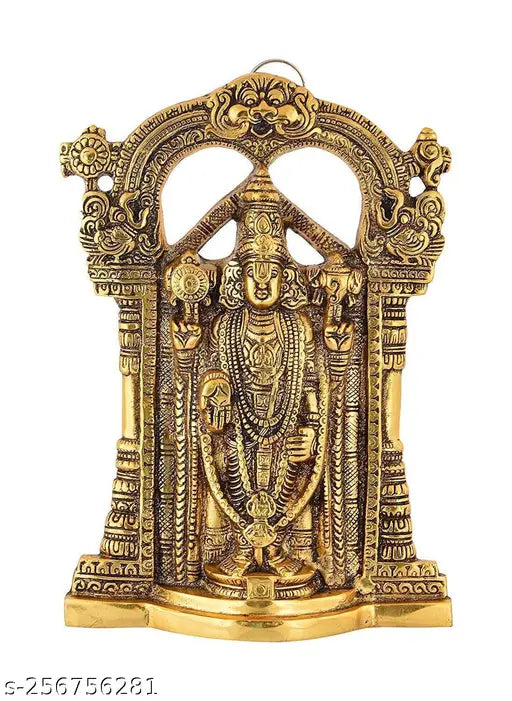 Gold Tirupati Balaji Murti, decorative showpiece, spiritual home decor, 25.5cm metal idol