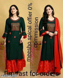 Green and red embroidered kameez with dupatta and sharara