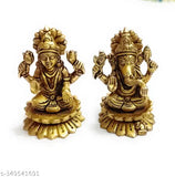Brass Kamal Ganesh Laxmi SSF 700gm set, multicolor Hindu deity statues. Dimensions: 5cm (length) x 8cm (height) x 5cm (breadth). Decorative showpiece for home or temple. India origin