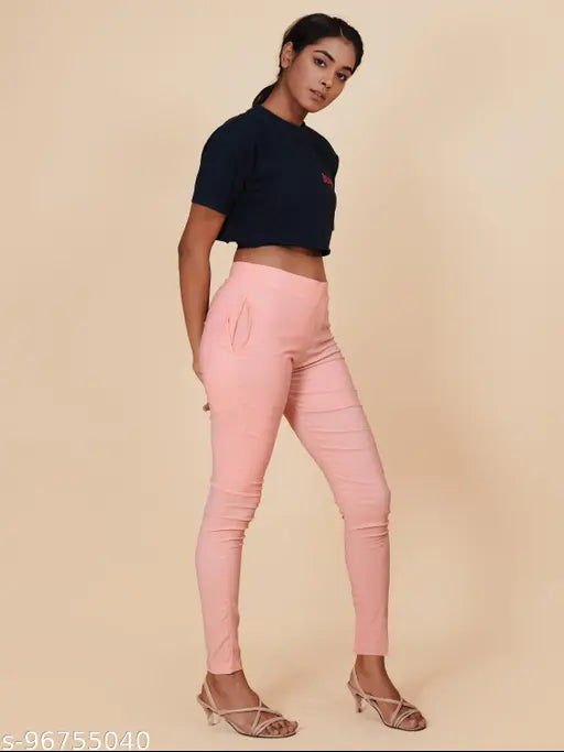 Fuchsia Lycra jeggings for women, elastic waistband, slim fit ankle length legging - India