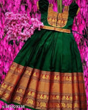 Jahee Girls silk maxi Anarkali dress, solid color with Zari Butti and Banarasi stitching, short sleeves, suitable for formal wear in sizes 18 months to 14 years, made in India