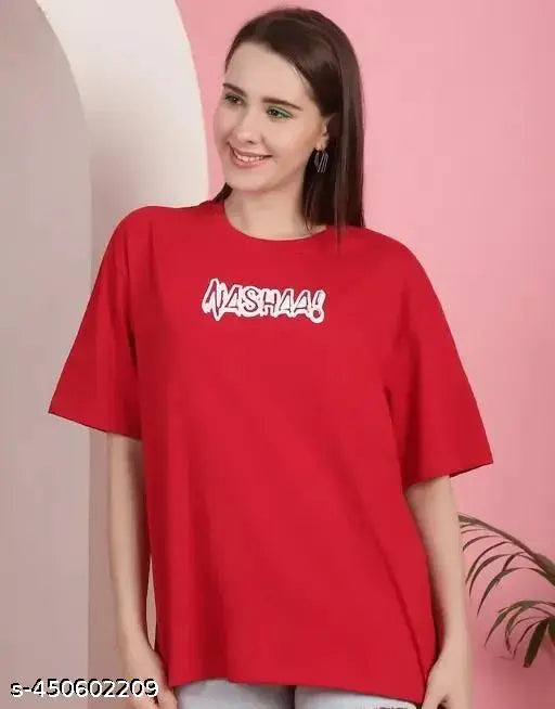 Graphic printed red loose oversize tshirt