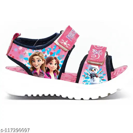 Colorful kid's slippers, pink, green and white, featuring Disney Frozen characters, comfortable design