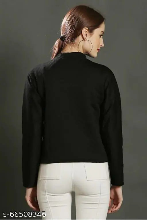 Solid polyester long-sleeved jacket, XS (bust 34in, length 22in), trendy fashion from India