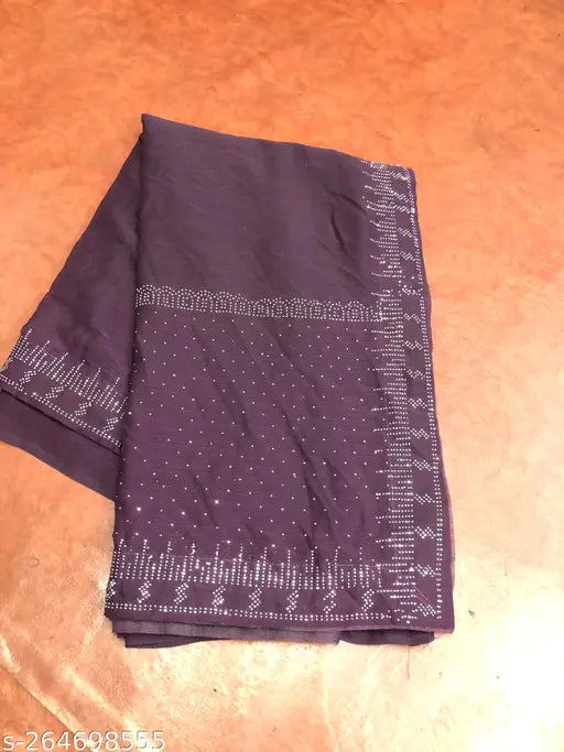 Indian Georgette saree with Swarovski Crystal diamond appliques, hand-painted Bollywood design on a single piece, paired with a separate satin silk blouse