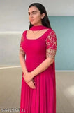 Georgette floral embroidered gown with dupatta, long ankle length, suitable for girls' parties