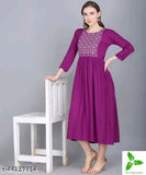 Embroidered Rayon Kashvi Voguish Kurta, three-quarter sleeves, Indian casual & partywear for women