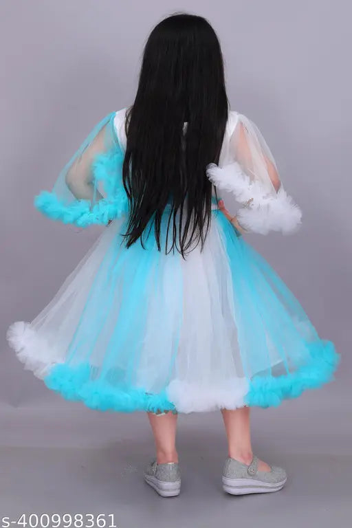Knee-length net party dress, embroidered with attractive design, JG Lima Fashion for girls aged 2-5 years