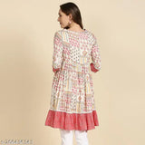Women's short dress, Madhuram Textiles, floral pattern, rayon fabric, fully stitched, designer label