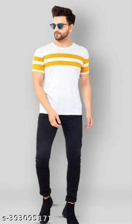 Striped cotton blend men's t-shirt, short sleeves, trendy and casual