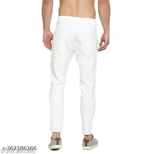 RusticBlooms white denim men's fit skinny knee slit jeans, comfortable and stylish for casual wear