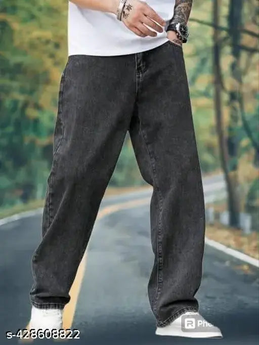 Denim, solid-colored Malik Fashio men's baggy jeans - size 34/waist 34in, length 40in, hip 35in. Indian denimwear for men