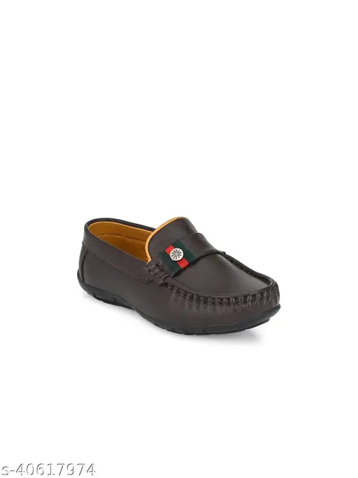 Black Tuskey boys loafer shoes with brown laces and velcro closure