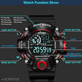 Sporty red and black watch with digital display