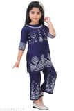 Kids rayon A-line palazzos kurta set with printed three-quarter sleeves, traditional Indian festival wear for girls aged 1-2 to 8-9 years