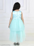 Sky blue net hi-low girls party dress with toy balloon motif, size 1-2 years