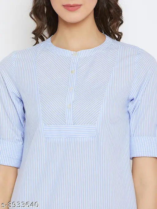 Striped rayon tunic, three-quarter sleeves - Tufafi's Mandarin cotton tunic, casual/office wear