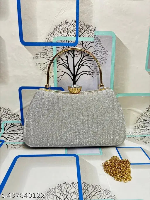 Trendy silver metallic clutch with two compartments, for girls or women