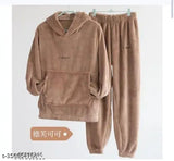 Wool women's hoodie-night-suit in Matti color - Solid pattern, long sleeves, XL size from India