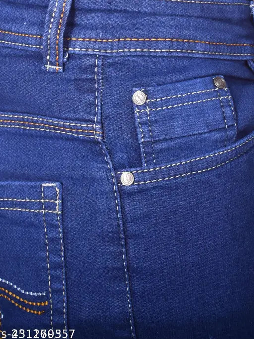 Men's denim slim fit stretchable jeans, solid pattern, high-quality clothing for easy navigation by A.K. ENTERPRISES