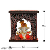 Wooden Expleasia Mukut Ganesha Idol with temple, ideal home or office decor, Indian craftsmanship